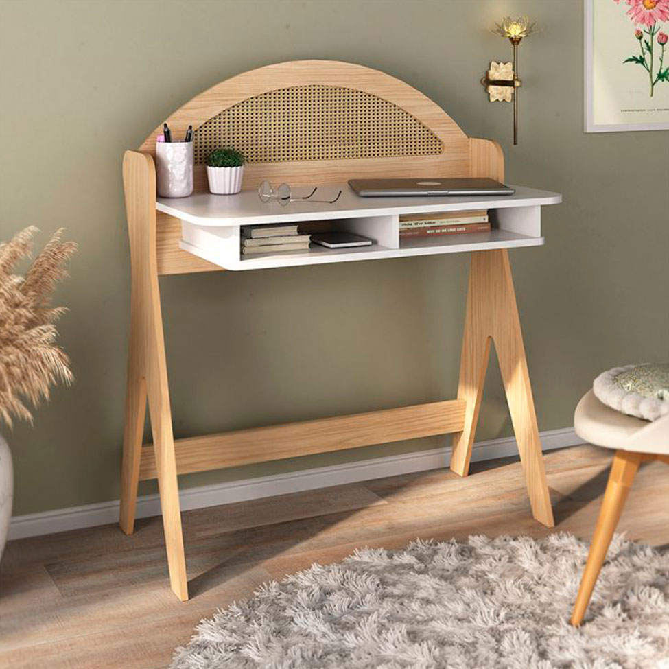 Conjunto de Escrivaninha Ceci com Estante Book Naturale e Branco