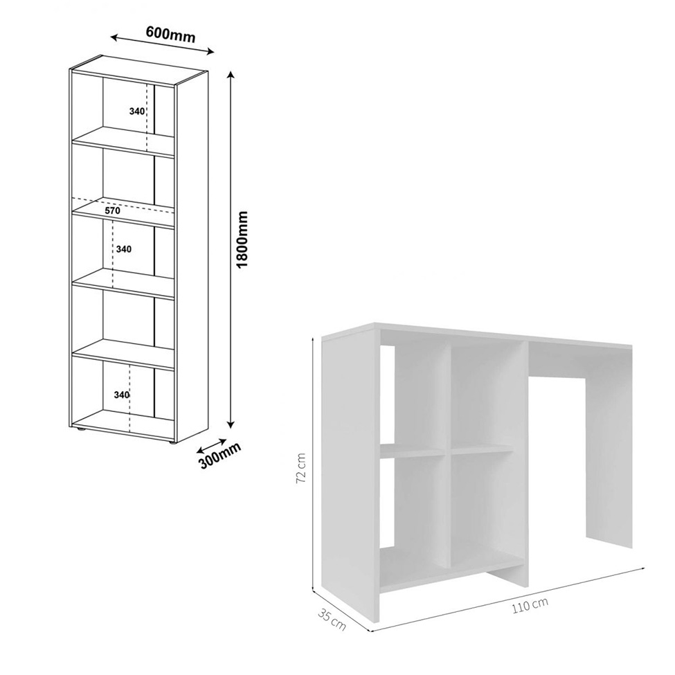 Conjunto de Escrivaninha Matrix com Estante Multy Branco