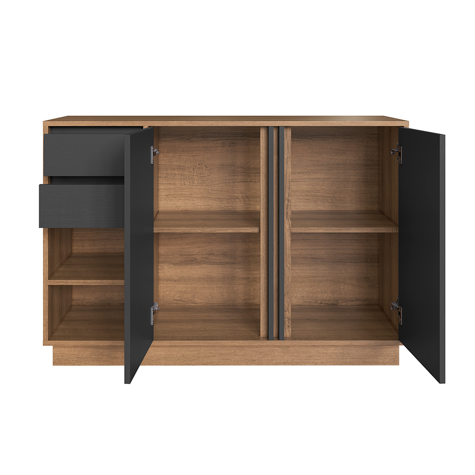 Conjunto de Escrivaninha Salir 2 Gavetas com Armário de Escritório Office 2 Portas 2 Gavetas Mel e Grafite