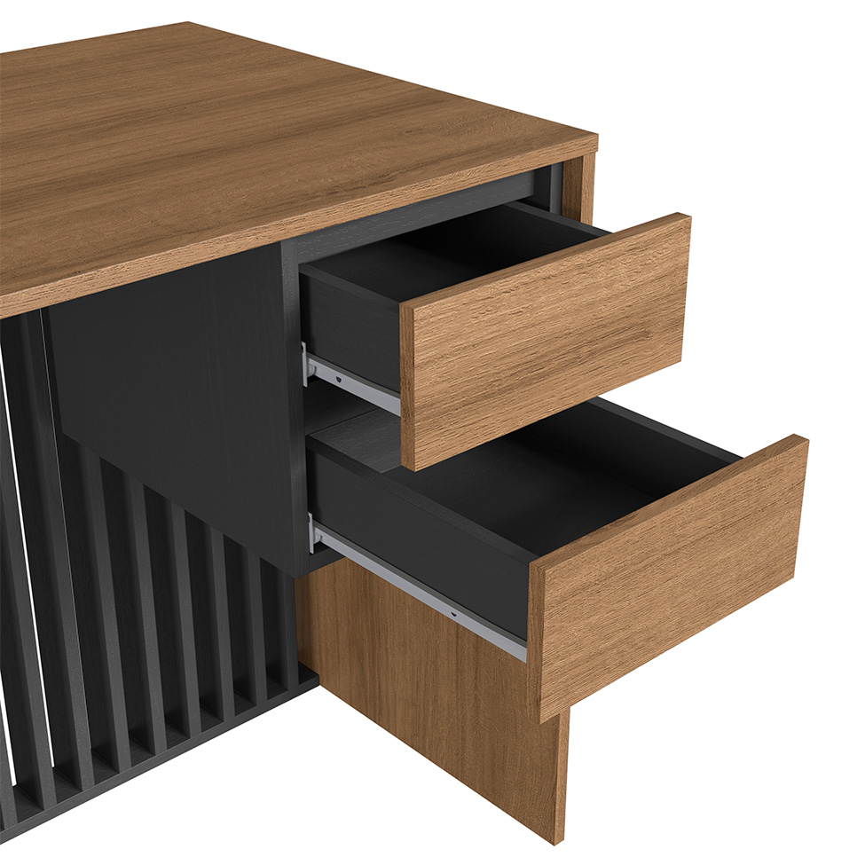 Conjunto de Escrivaninha Salir 2 Gavetas com Armário de Escritório Office 2 Portas 2 Gavetas Mel e Grafite