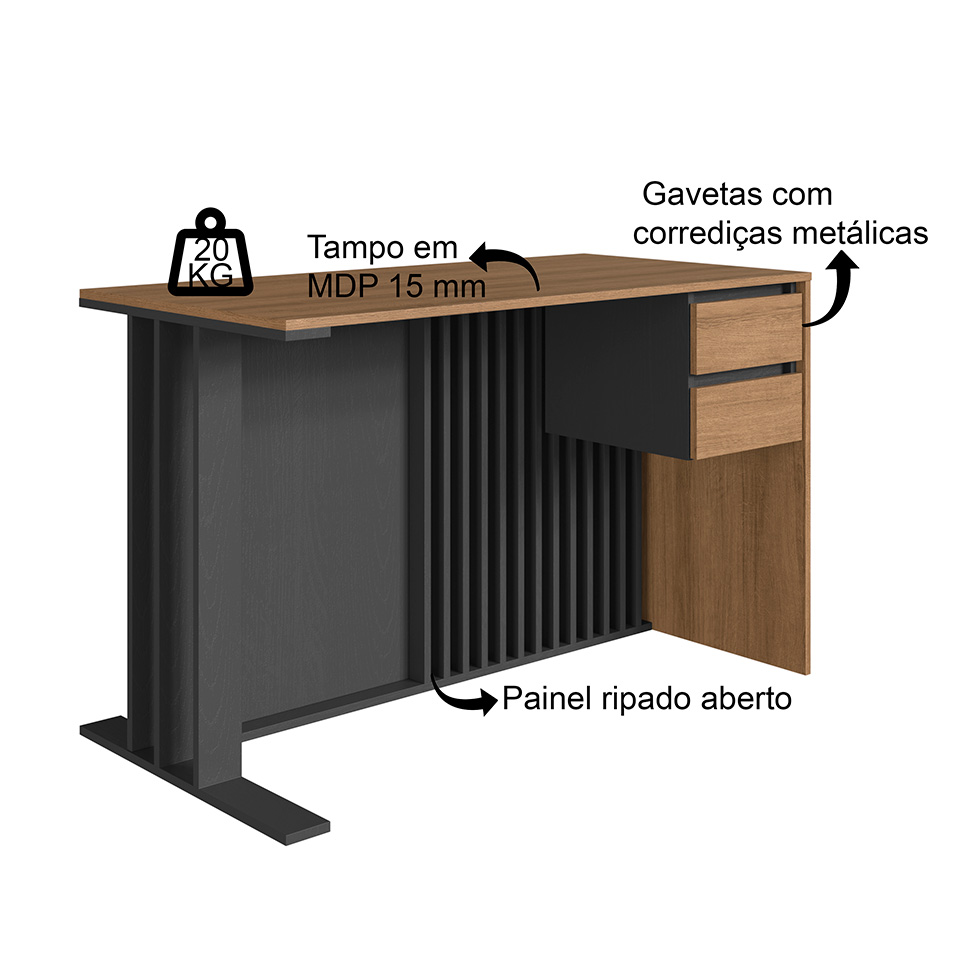 Conjunto de Escrivaninha Salir 2 Gavetas com Armário de Escritório Office 2 Portas 2 Gavetas Mel e Grafite