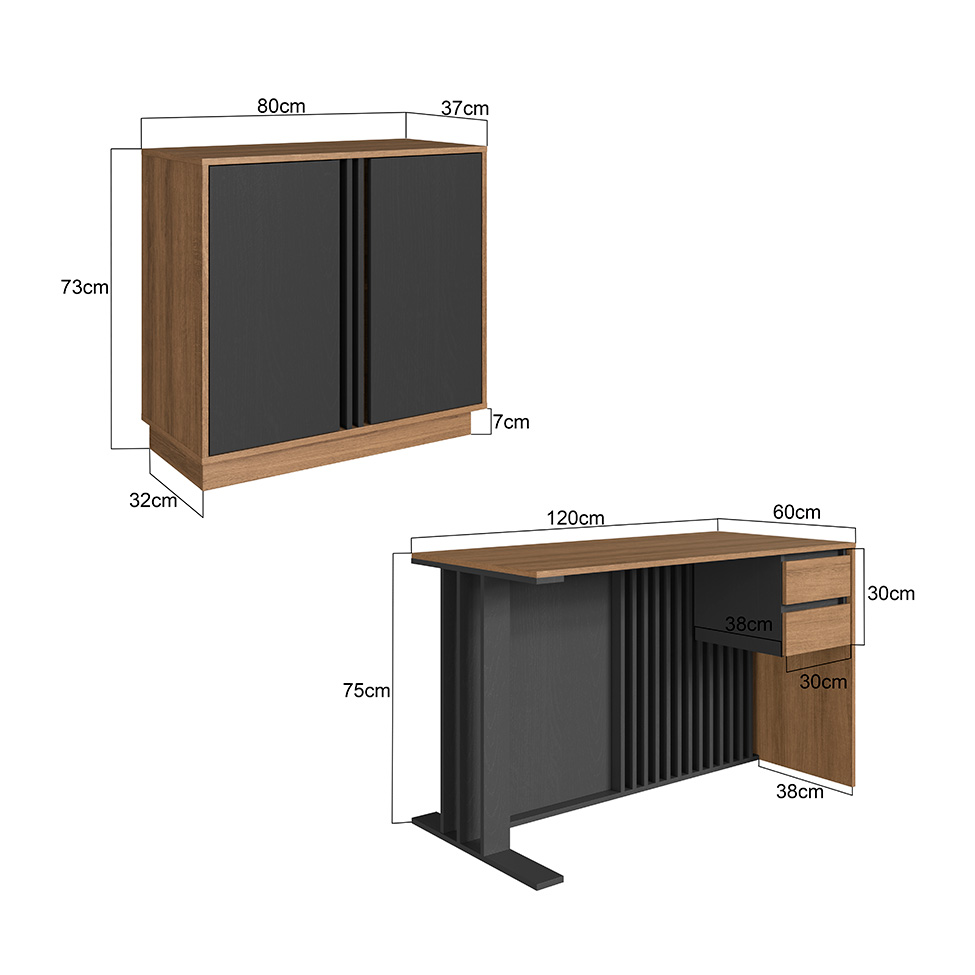 Conjunto de Escrivaninha Salir 2 Gavetas com Armário de Escritório Office 2 Portas Mel e Grafite