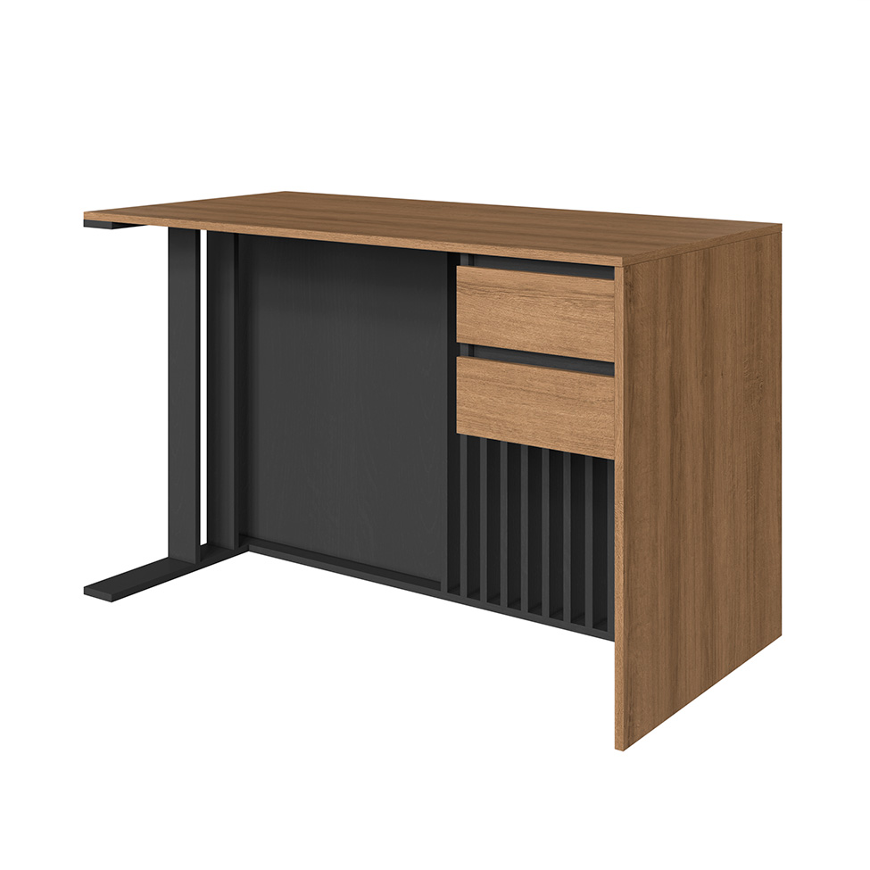 Conjunto de Escrivaninha Salir 2 Gavetas com Armário de Escritório Office 2 Portas Mel e Grafite