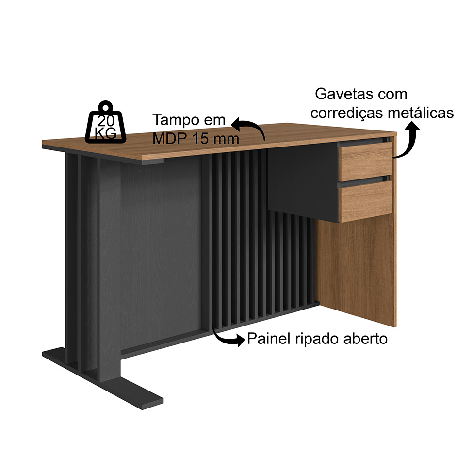 Conjunto de Escrivaninha Salir 2 Gavetas com Armário de Escritório Office 2 Portas Mel e Grafite
