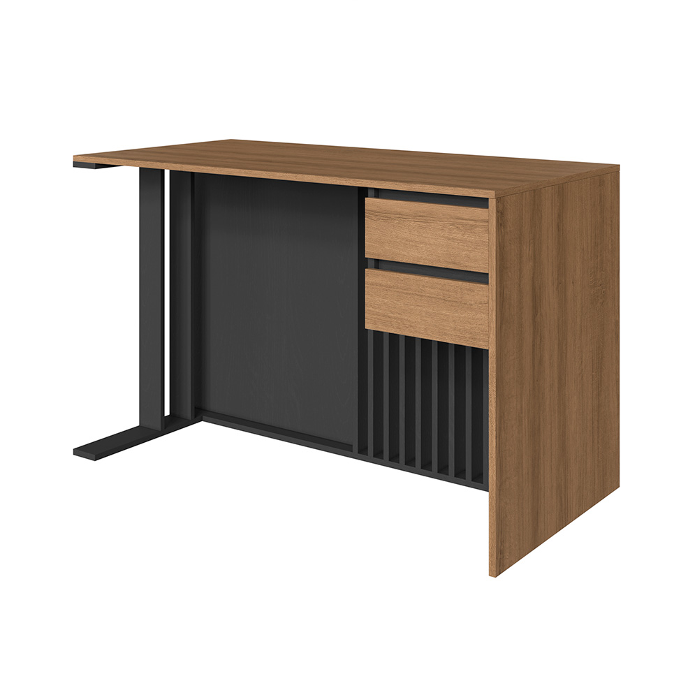 Conjunto de Escrivaninha Salir 2 Gavetas com Armário de Escritório Office com Nichos 2 Portas Mel e Grafite