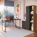 Conjunto de Escrivaninha Steel Wood com Gaveteiro 4 GV e Estante Livreiro Office 1 PT Grafite e Mel
