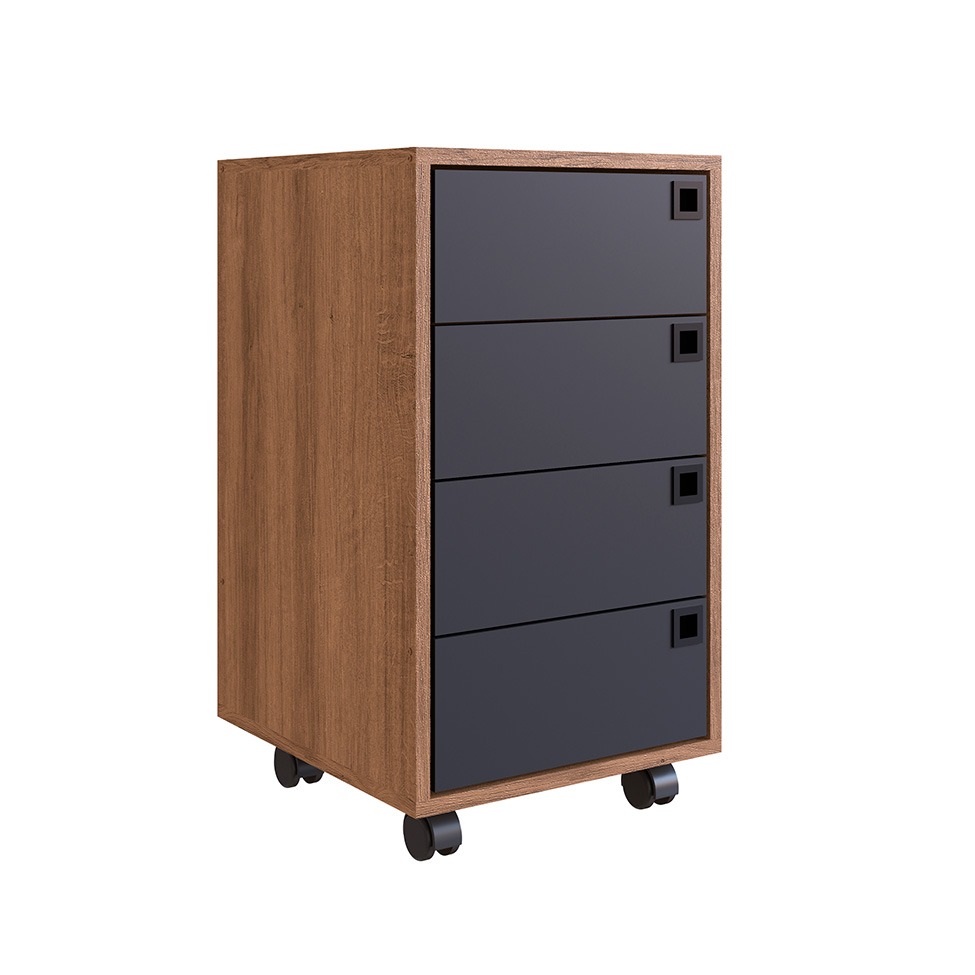 Conjunto de Escrivaninha Steel Wood com Gaveteiro 4 GV e Estante Livreiro Office 1 PT Grafite e Mel