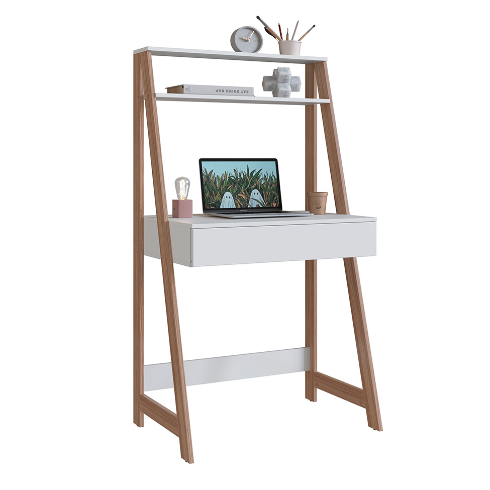 Conjunto de Escrivaninha com Estante Caen 1 GV Branco e Montana