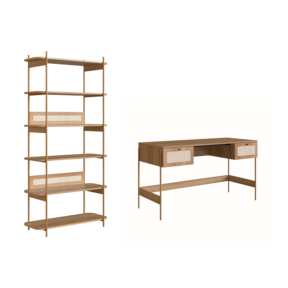 Conjunto de Escrivaninha com Estante Oslo Hanover e Dourado