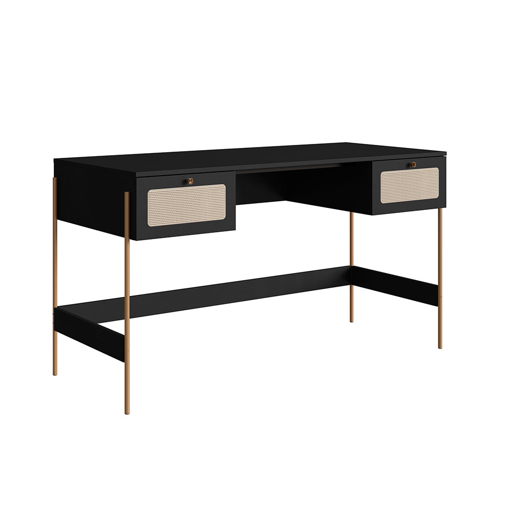 Conjunto de Escrivaninha com Estante Oslo Preto e Dourado