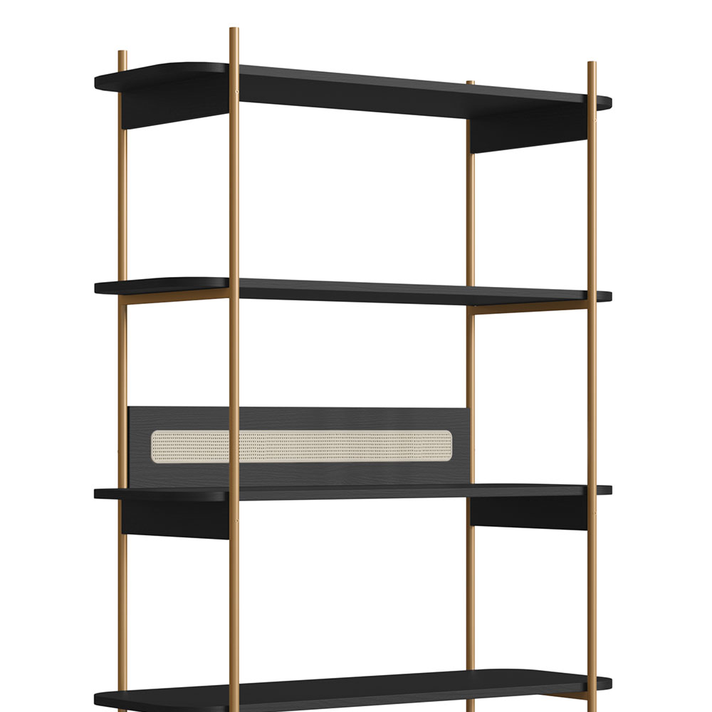 Conjunto de Escrivaninha com Estante Oslo Preto e Dourado