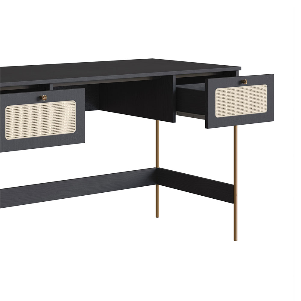 Conjunto de Escrivaninha com Estante Oslo Preto e Dourado