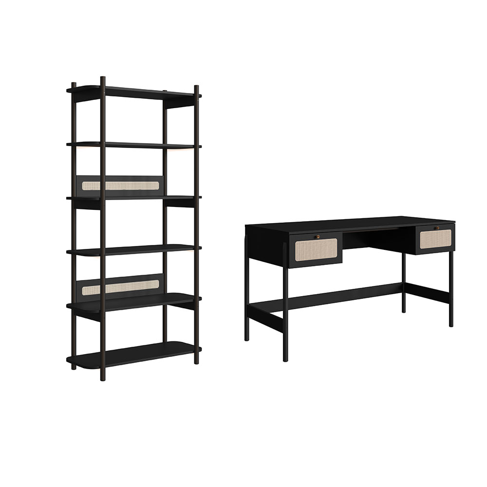 Conjunto de Escrivaninha com Estante Oslo Preto e Nero