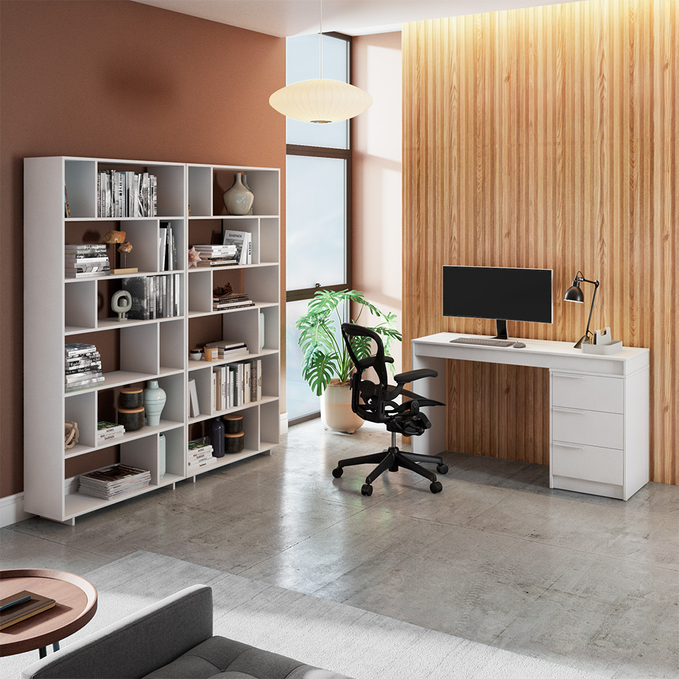 Conjunto de Escrivaninha e 2 Estantes Edith 3 Gavetas Branco