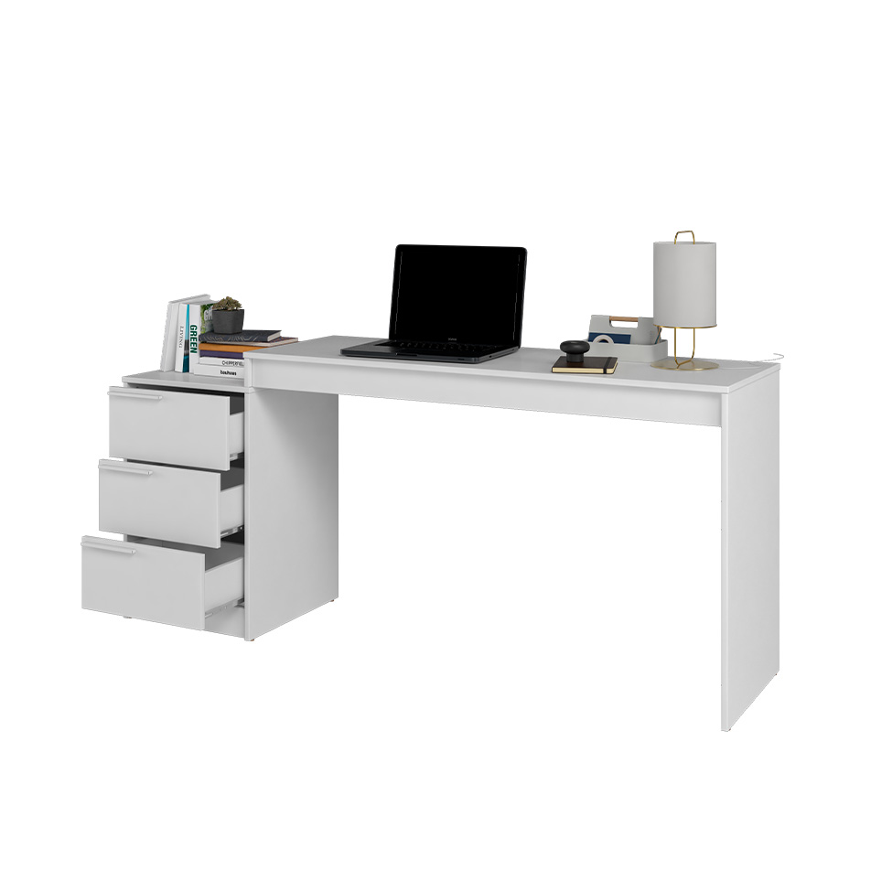 Conjunto de Escrivaninha e 2 Estantes Edith 3 Gavetas Branco