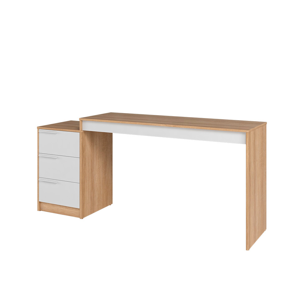 Conjunto de Escrivaninha e Armário Edith 3 Portas 3 Gavetas Branco e Mel