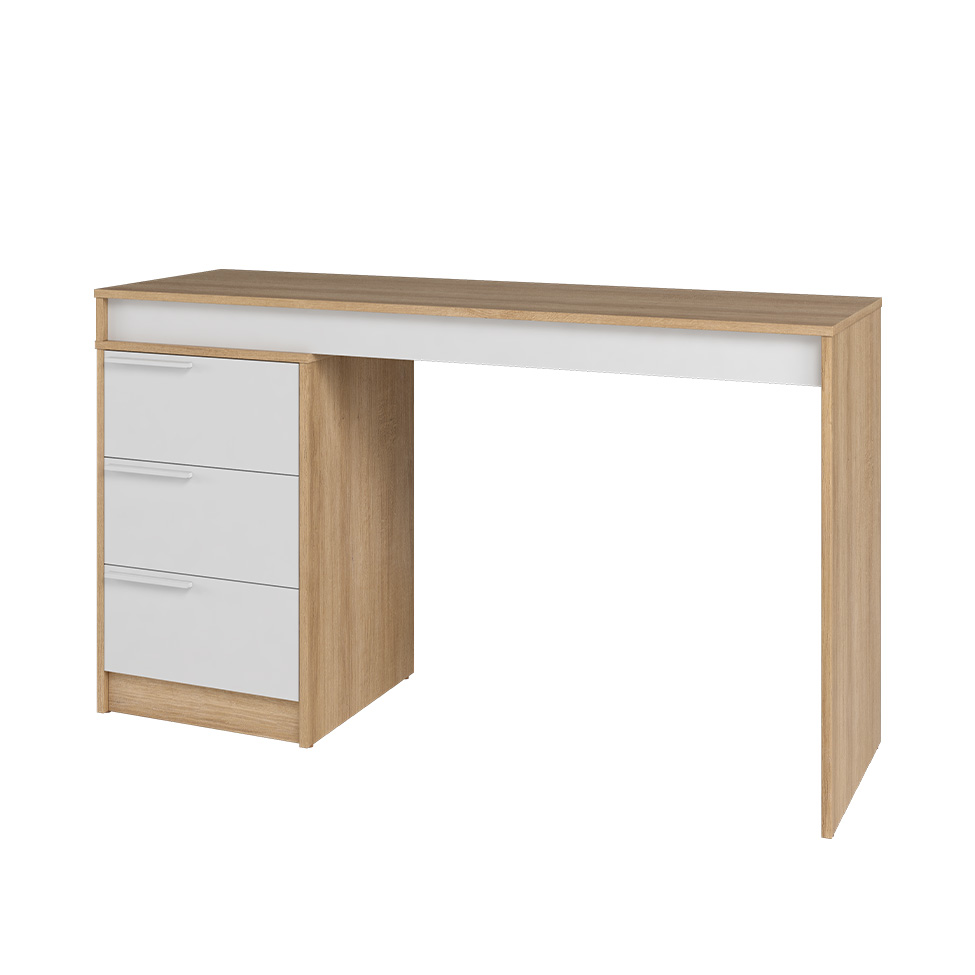 Conjunto de Escrivaninha e Armário Edith 3 Portas 3 Gavetas Branco e Mel