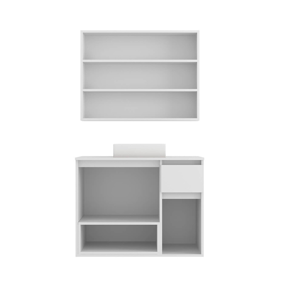 Conjunto de Gabinete Suspenso com Cuba e Armário de Banheiro Aurora 5 Portas 1 Gaveta Branco