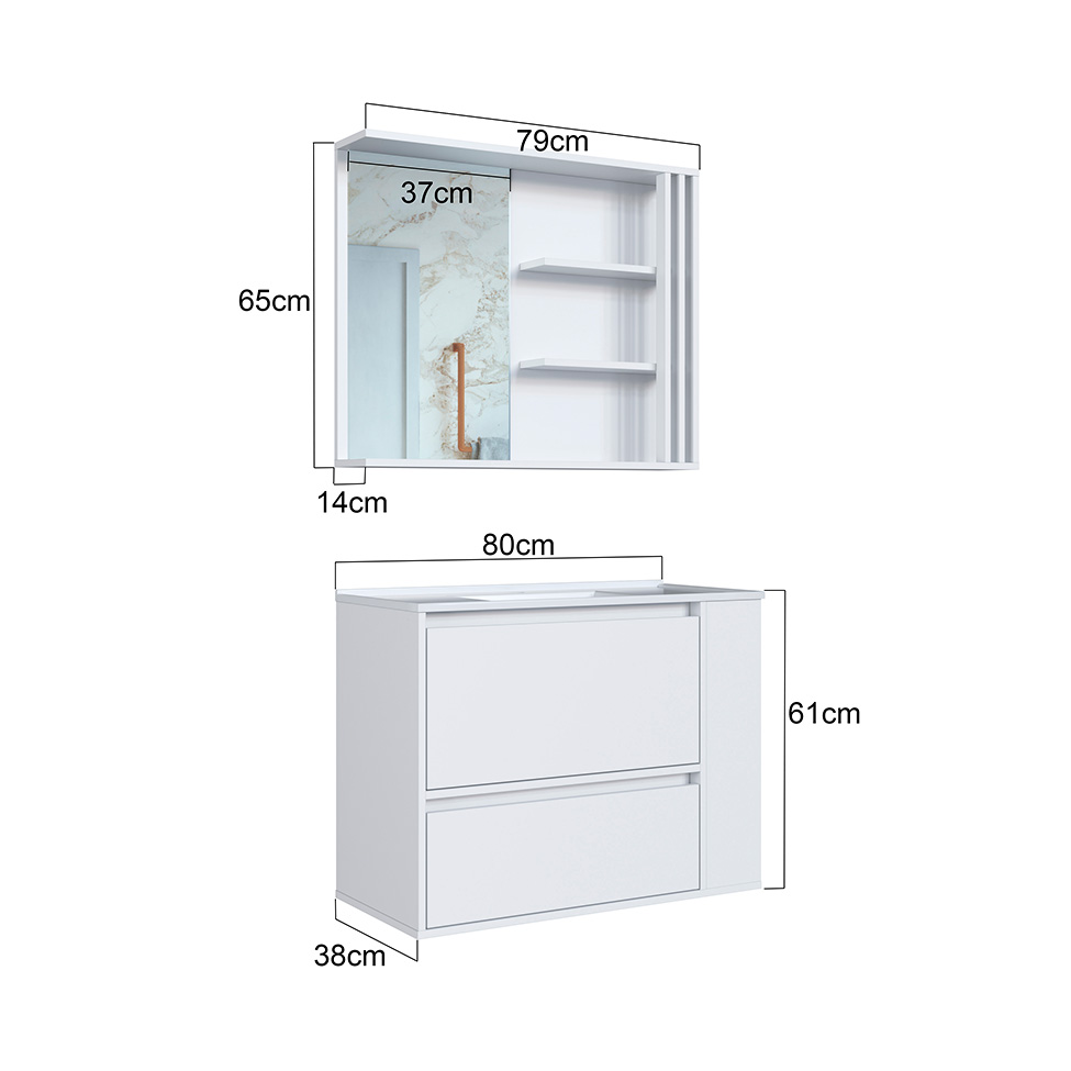 Conjunto de Gabinete com Lavatório Estela e Armário de Banheiro com Espelho 1 PT 1 GV Branco