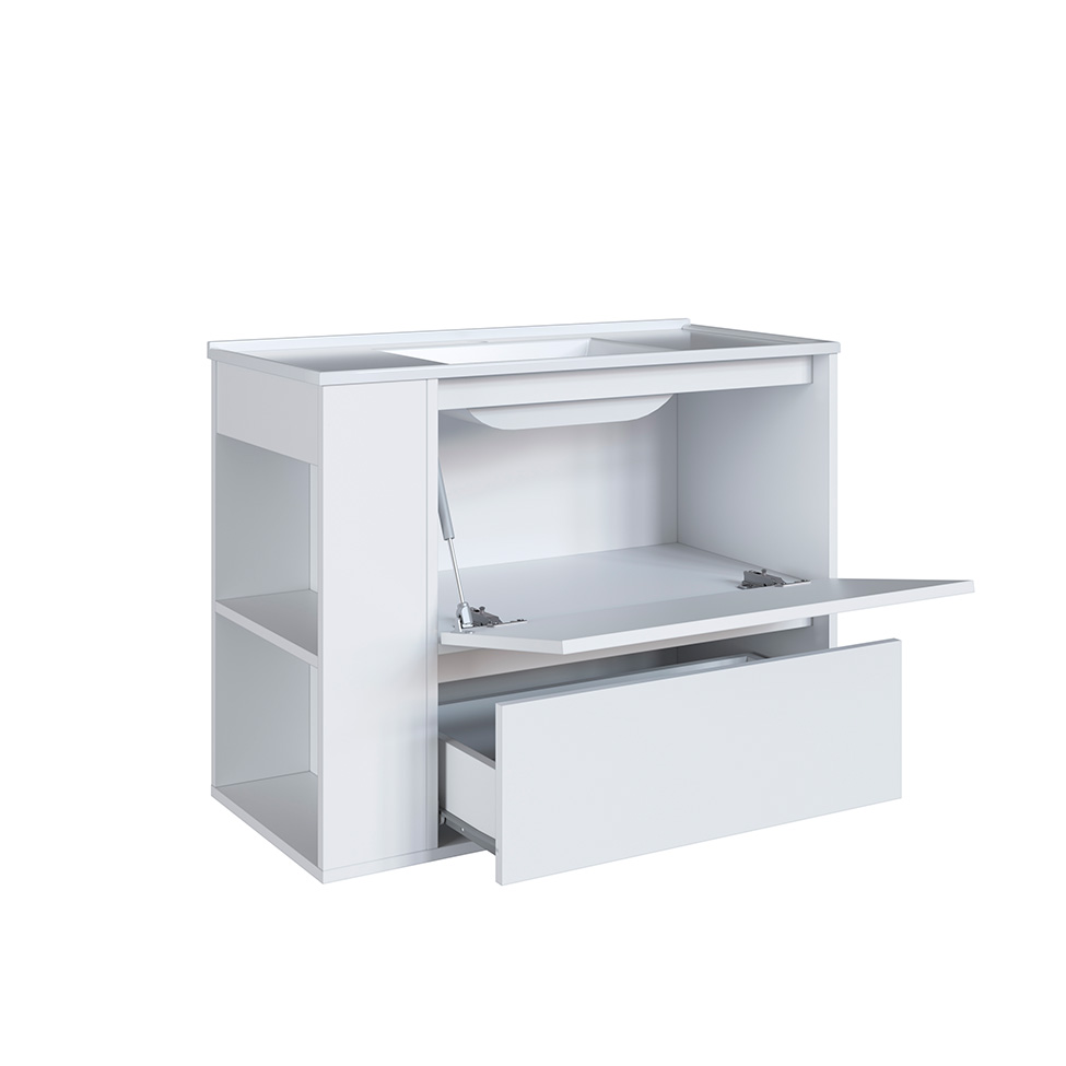 Conjunto de Gabinete com Lavatório Estela e Armário de Banheiro com Espelho 1 PT 1 GV Branco