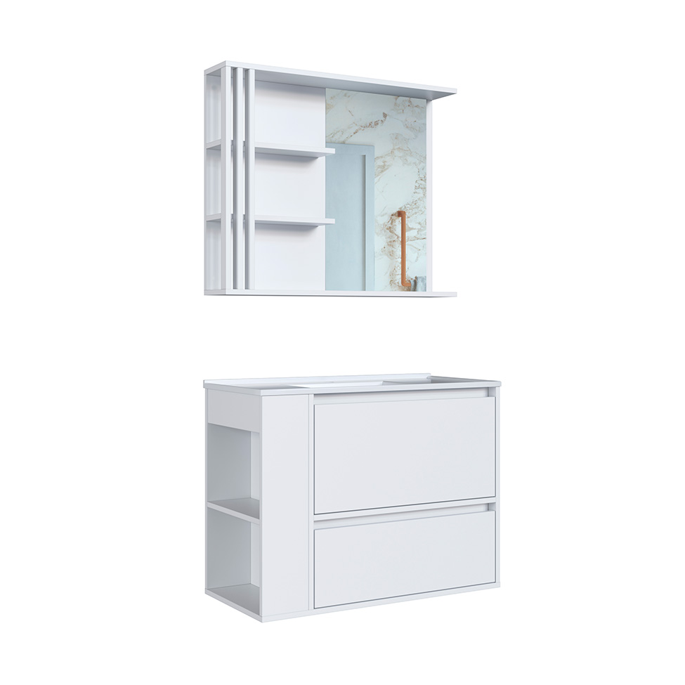 Conjunto de Gabinete com Lavatório Estela e Armário de Banheiro com Espelho 1 PT 1 GV Branco