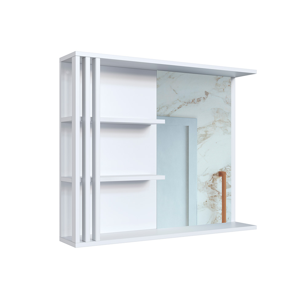 Conjunto de Gabinete com Lavatório Estela e Armário de Banheiro com Espelho 1 PT 1 GV Branco