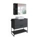 Conjunto de Gabinete de Banheiro Paricel 1 PT e 1 GV com Cuba Ametista Branca e Espelheira Angel 1 PT Preto e Grafite