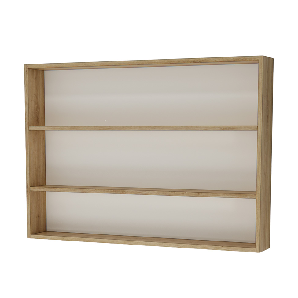 Conjunto de Gabinete e Armário de Banheiro com Espelho Nature 4 Portas Carvalho e Branco 110 cm