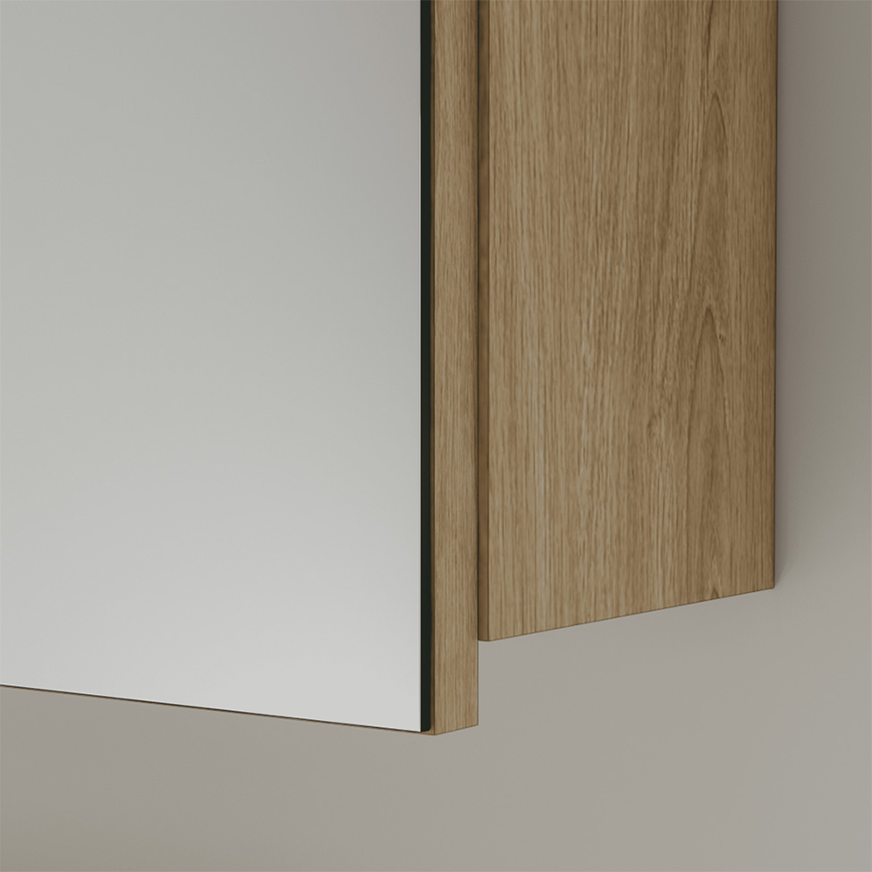 Conjunto de Gabinete e Armário de Banheiro com Espelho Nature 4 Portas Carvalho e Branco 110 cm