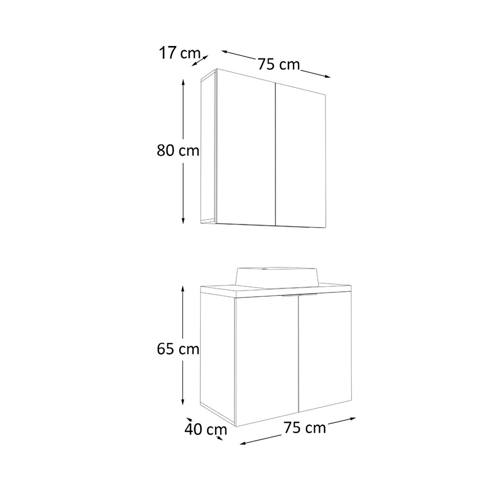 Conjunto de Gabinete e Armário de Banheiro com Espelho Nature 4 Portas Carvalho e Branco 75 cm