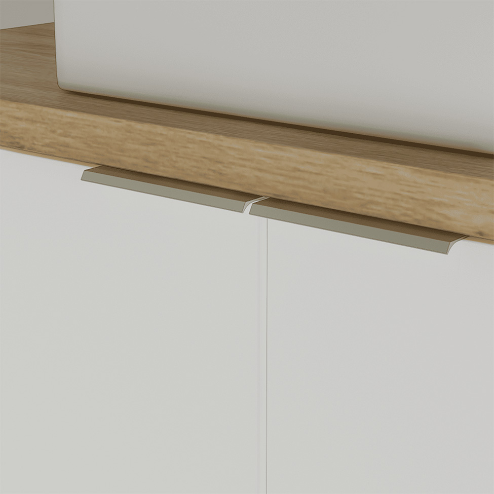 Conjunto de Gabinete e Armário de Banheiro com Espelho Nature 4 Portas Carvalho e Branco 90 cm