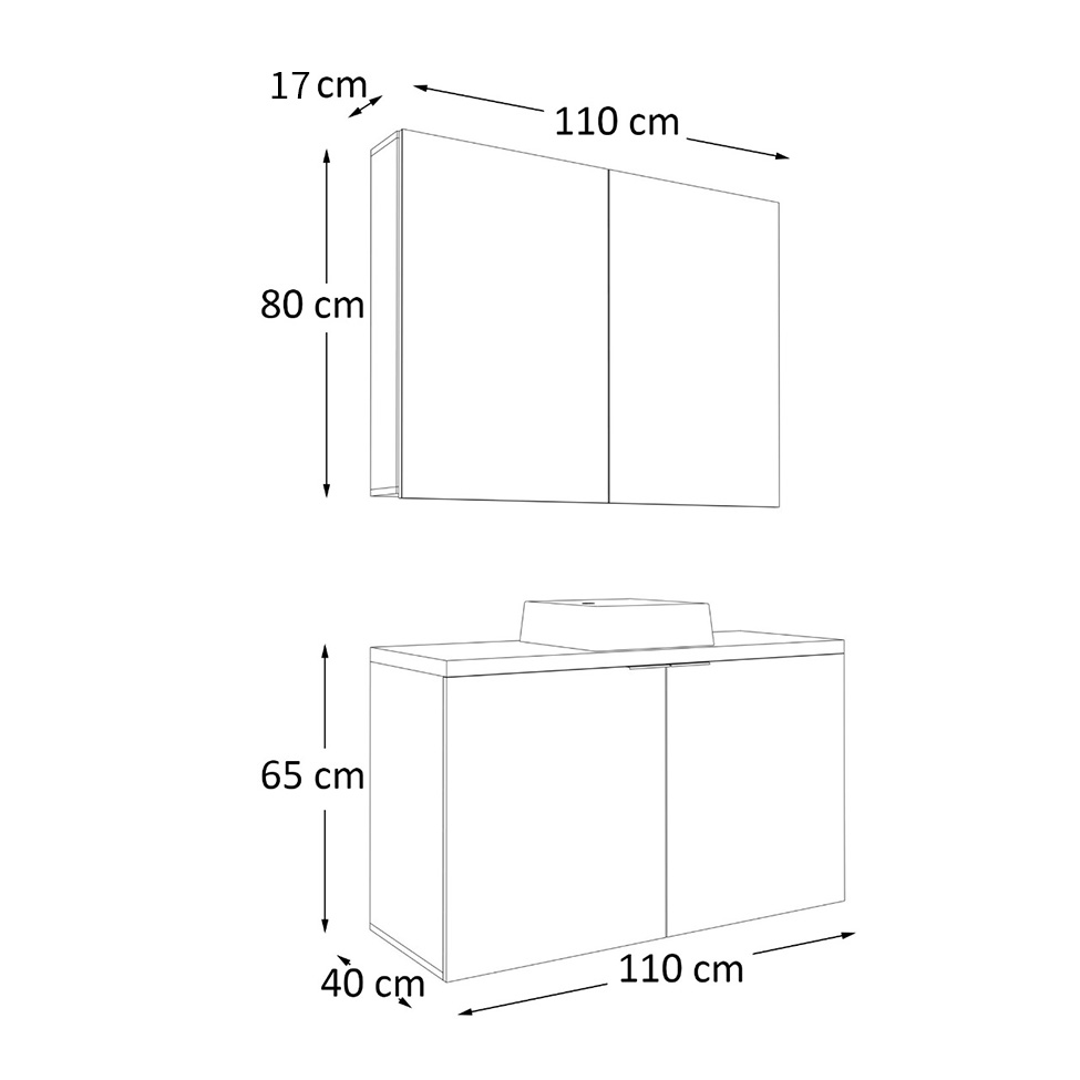 Conjunto de Gabinete e Armário de Banheiro com Espelho Nature 4 Portas Carvalho e Verde 110 cm