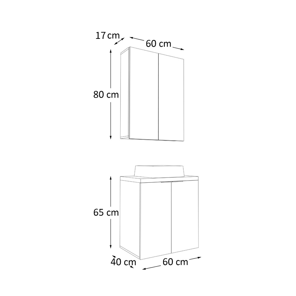 Conjunto de Gabinete e Armário de Banheiro com Espelho Nature 4 Portas Carvalho e Verde 60 cm