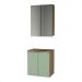 Conjunto de Gabinete e Armário de Banheiro com Espelho Nature 4 Portas Carvalho e Verde 60 cm