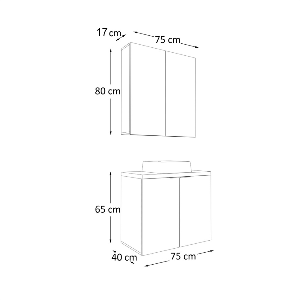 Conjunto de Gabinete e Armário de Banheiro com Espelho Nature 4 Portas Carvalho e Verde 75 cm