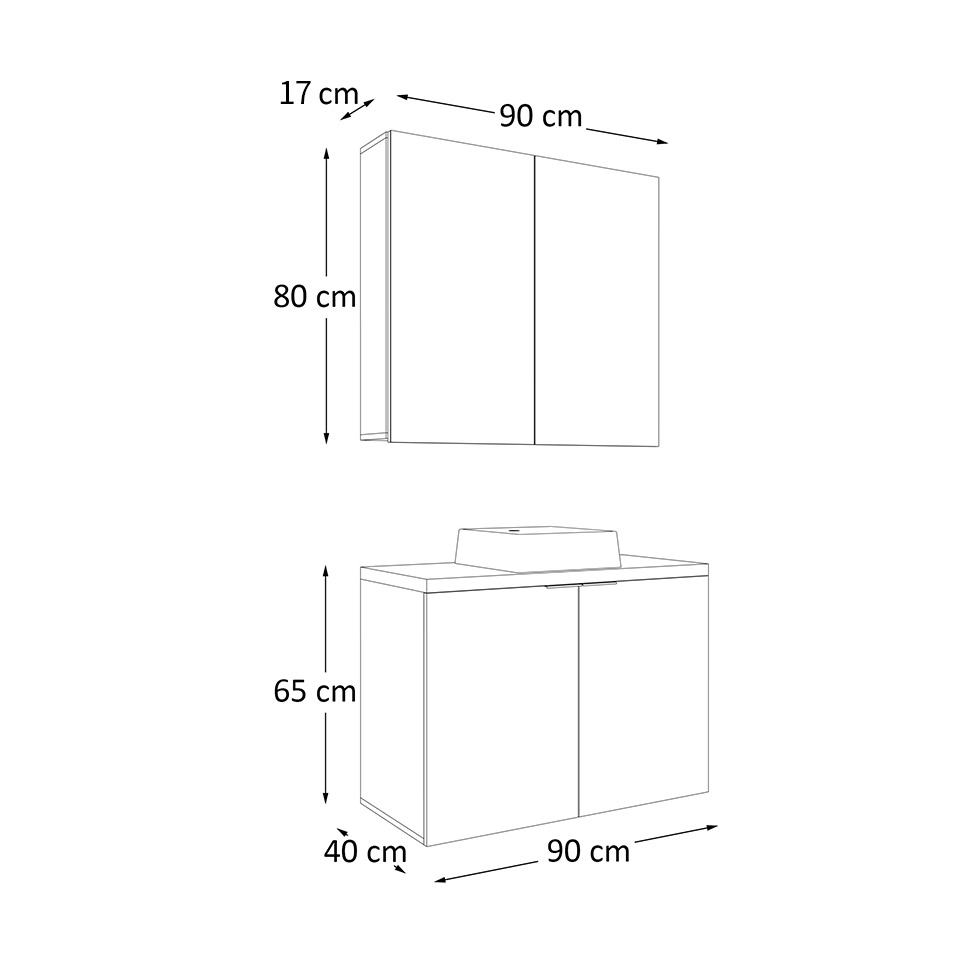 Conjunto de Gabinete e Armário de Banheiro com Espelho Nature 4 Portas Carvalho e Verde 90 cm