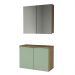 Conjunto de Gabinete e Armário de Banheiro com Espelho Nature 4 Portas Carvalho e Verde 90 cm