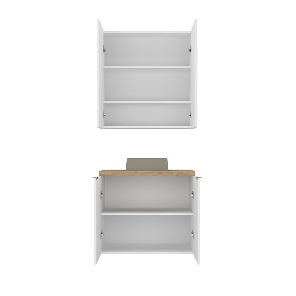 Conjunto de Gabinete e Armário de Banheiro com Espelho Nature I 4 Portas Branco 75 cm