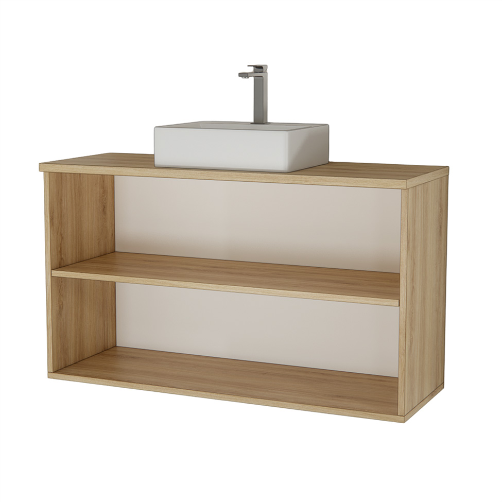 Conjunto de Gabinete e Armário de Banheiro com Espelho Nature I 4 Portas Carvalho e Verde 110 cm