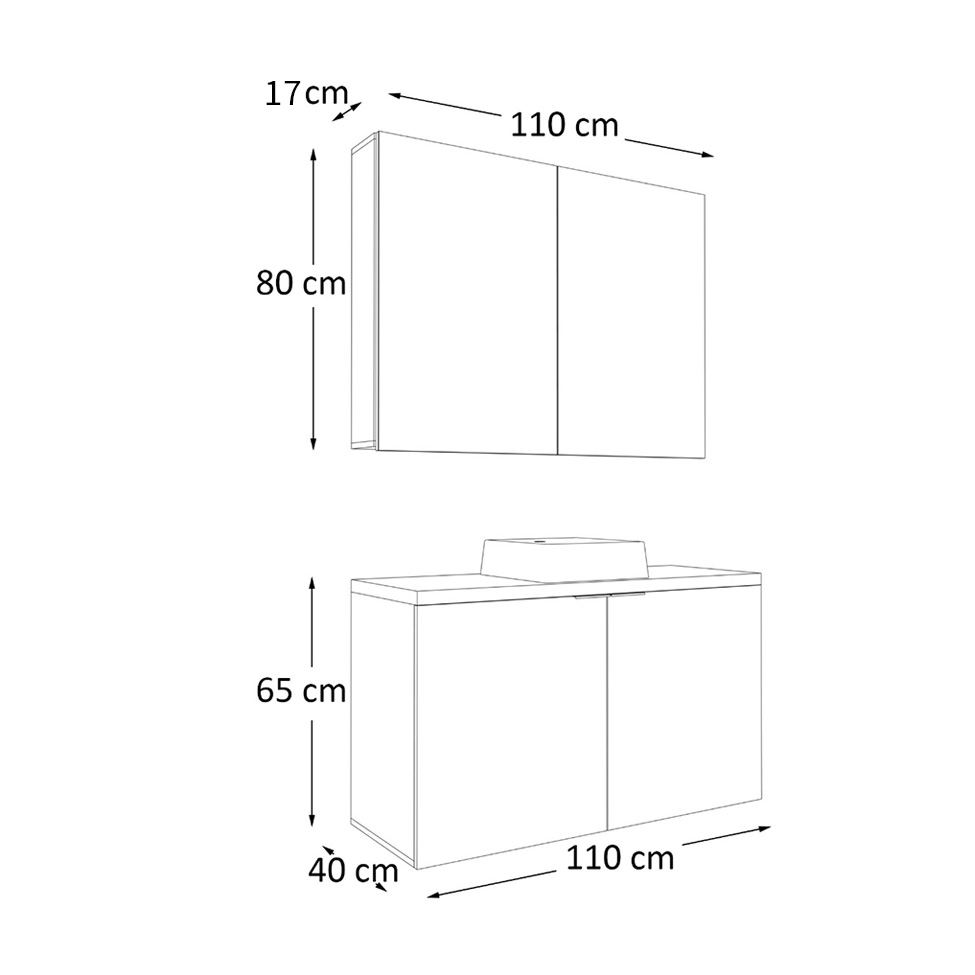 Conjunto de Gabinete e Armário de Banheiro com Espelho Nature I 4 Portas Carvalho e Verde 110 cm