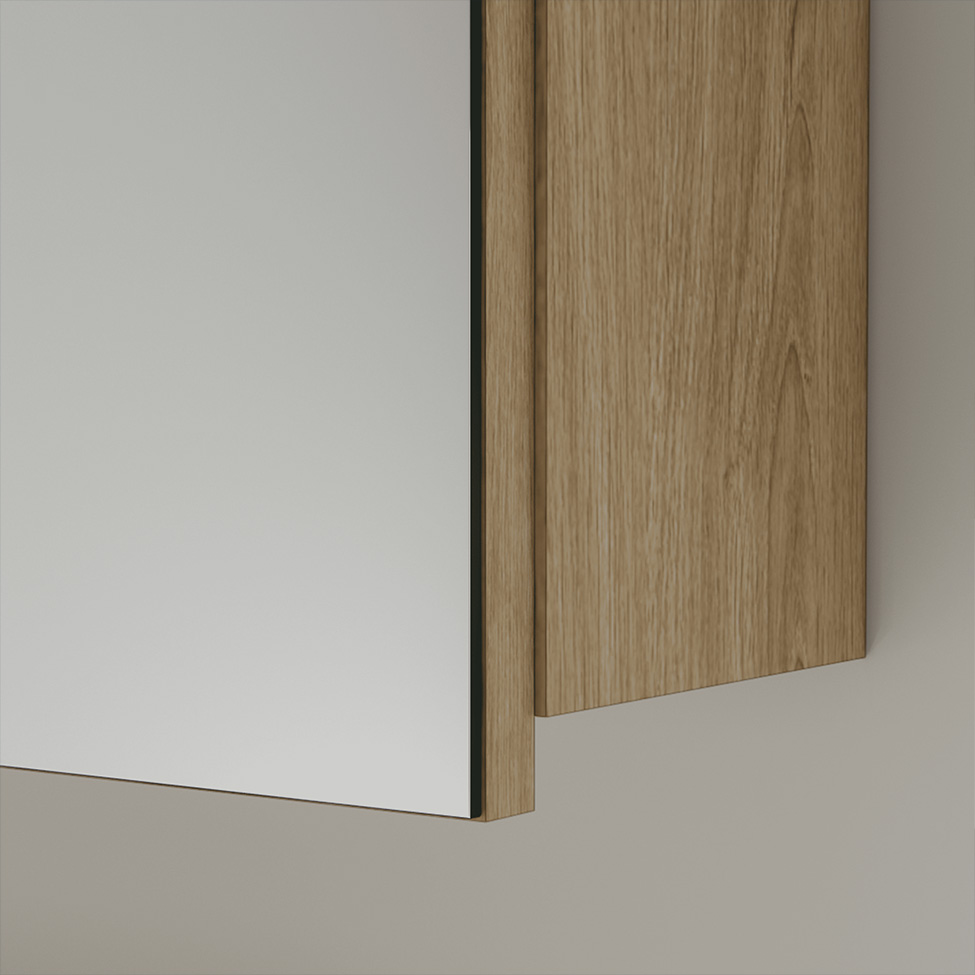 Conjunto de Gabinete e Armário de Banheiro com Espelho Nature I 4 Portas Carvalho e Verde 110 cm