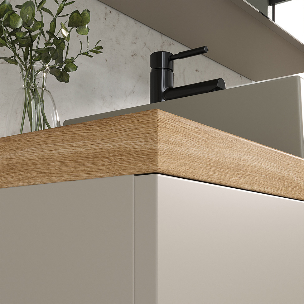 Conjunto de Gabinete e Armário de Banheiro com Espelho Nature I 4 Portas Nude e Carvalho 75 cm