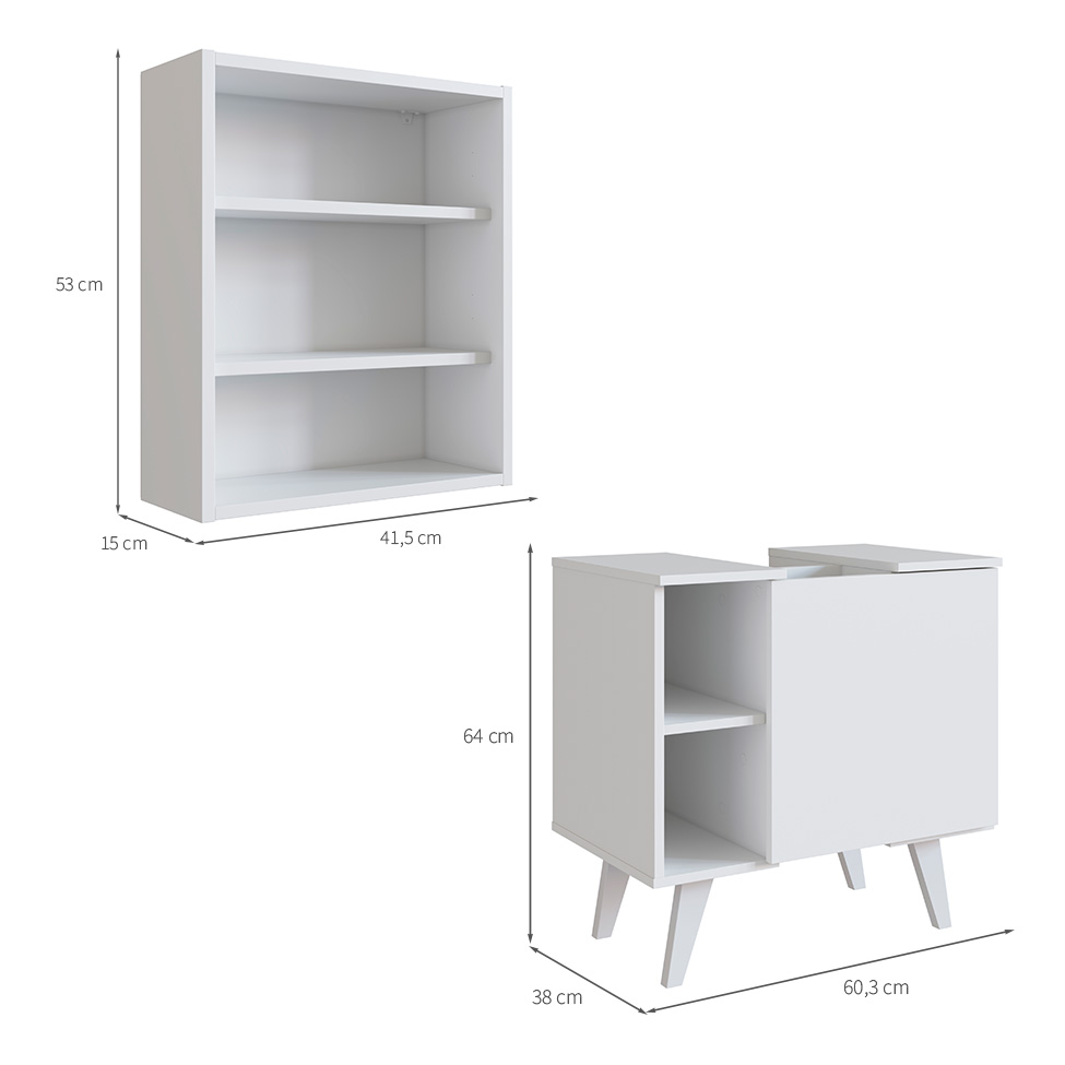 Conjunto de Gabinete e Armário de Banheiro com Espelho Slim 2 PT Branco