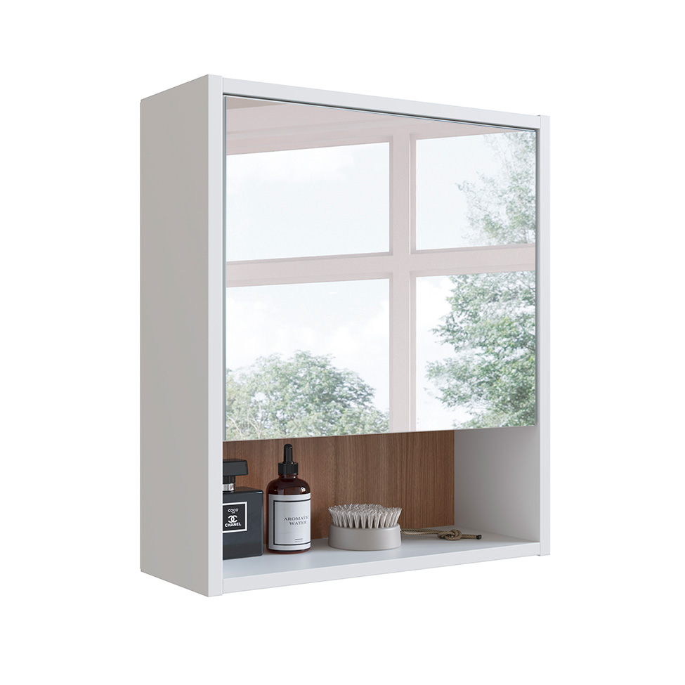 Conjunto de Gabinete e Armário de Banheiro com Espelho Slim 2 PT Branco e Montana