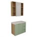 Conjunto de Gabinete e Armário de Banheiro com Espelho Vittare II 3 Portas 3 Gavetas Carvalho e Verde