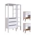 Conjunto de Guarda-Roupa Closet Modulado Dormitório 3 Gavetas e 2 Mesas de Cabeceira Retrô 1 Gaveta Branco e Mel