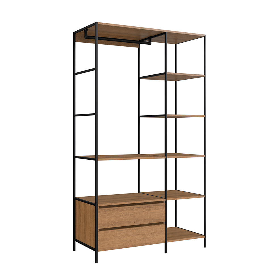 Conjunto de Guarda-Roupa Closet Paricel 2 Gavetas com 2 Mesas de Cabeceira 1 Gaveta Mel e Grafite