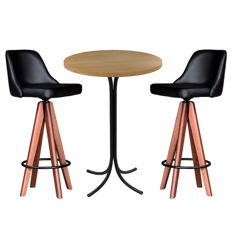 Conjunto de Mesa Bistrô Redonda Belle Siena com 2 Banquetas Lean Preto