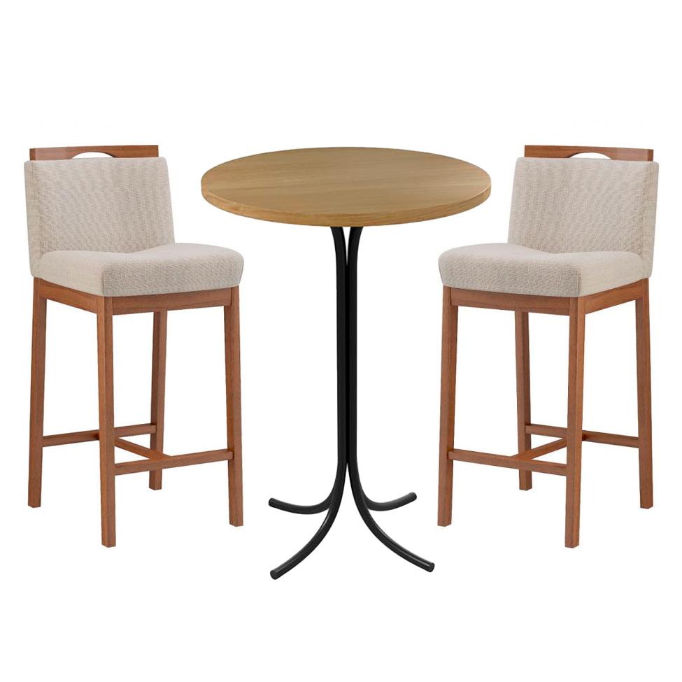Conjunto de Mesa Bistrô Redonda Belle Siena e Preto com 2 Banquetas Dani Bege