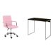 Conjunto de Mesa Carvalho Dark e Branca com Cadeira de Escritório Secretária Giratória Fitz Rosa